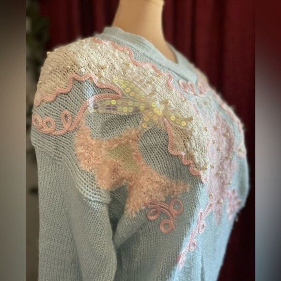 Jocelyn Smith VTG Pastel Goth Sequin Pearl Fairy Kei Cottagecore Sweater Medium‎ - Picture 3 of 12